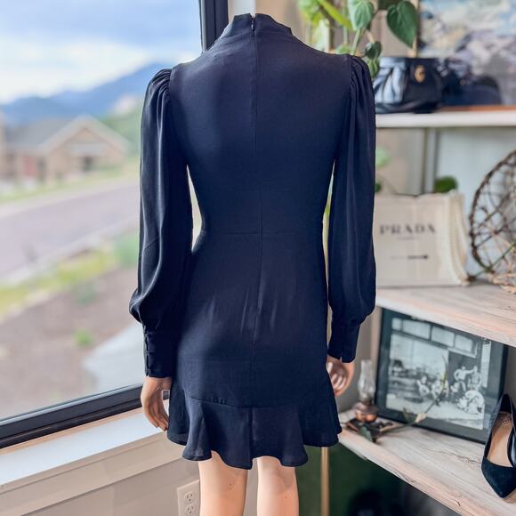 Express, Long Sleeve Draped Mock Neck Ruffle Black Mini Dress Women’s X-Small - Picture 4 of 12